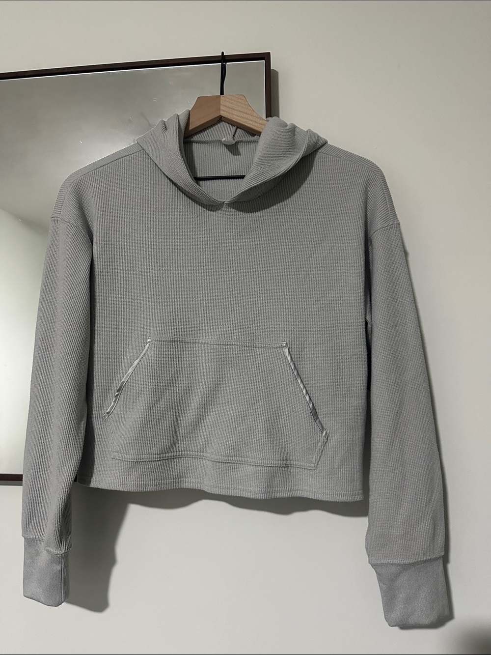 Gilly Hicks Light Gray Waffle Knit Hooded Pullover XS